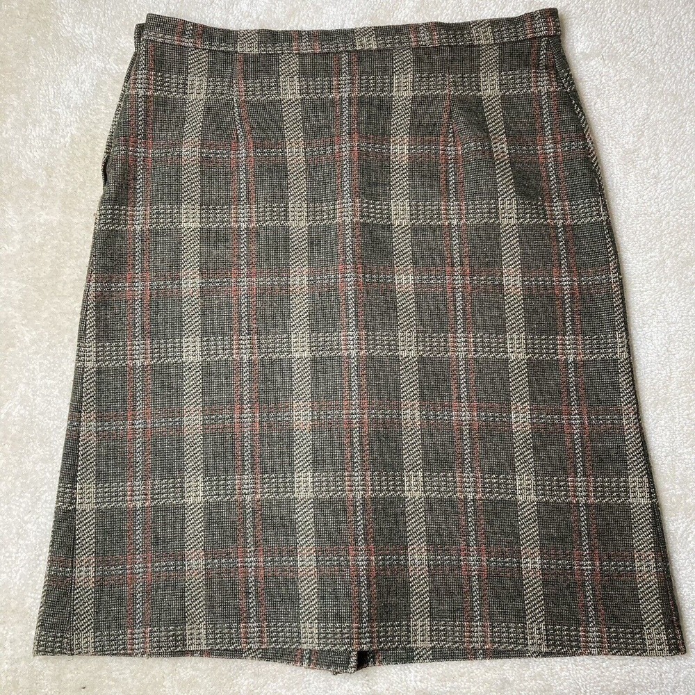 Vintage Union Made Skirt Size 16 Knee Length Plaid Polyester 1970's Women’s